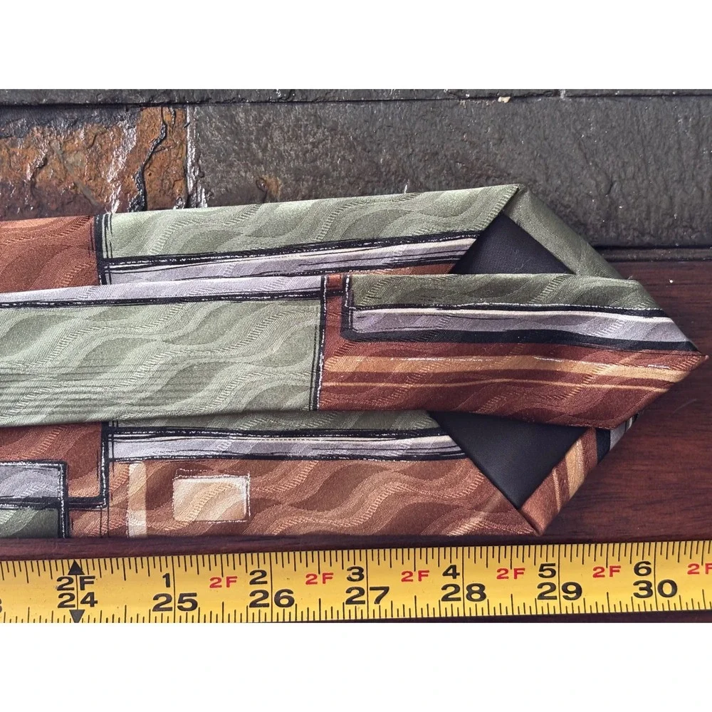 Lot of 2 Arrow USA 1851 Men's Necktie Green Brown Swirl Abstract Business Casual